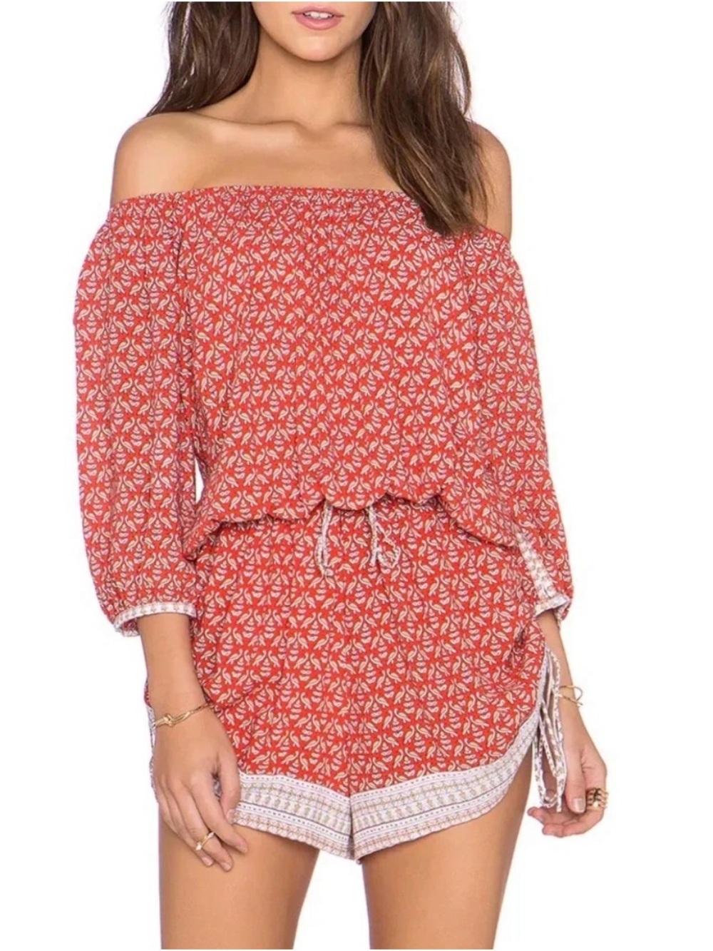 Faithfull The Brand Rio Playsuit Size XS Bird Print Off Shoulder Romper Like New